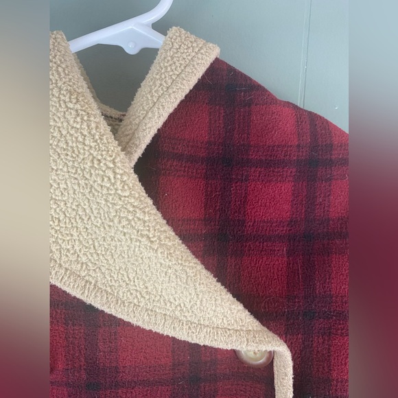 Mack & Co - Red Buffalo Plaid Fleece Double Breasted Pea Coat - Girls 6x - Picture 2 of 8